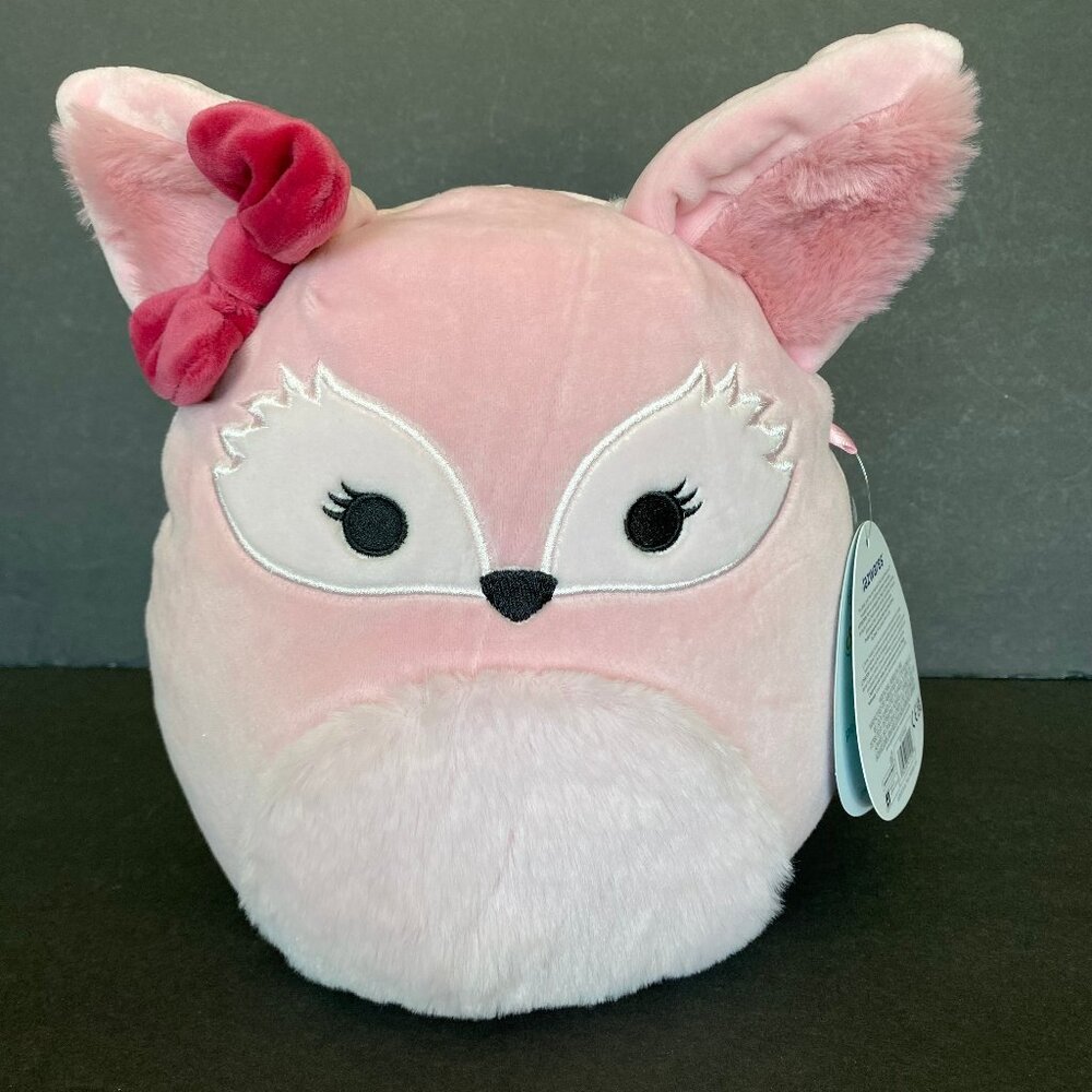 Squishmallows 8" Miracle the Pink Fox with Magenta bow.